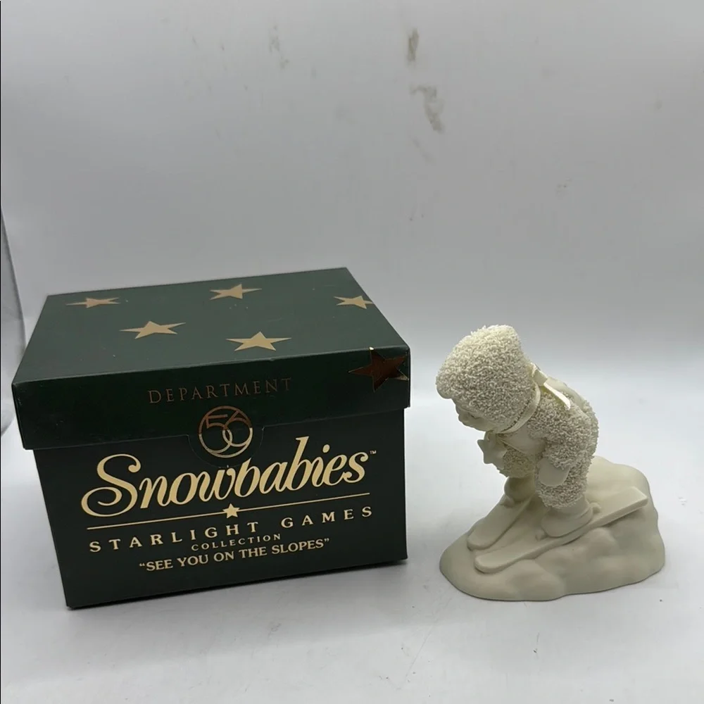 Vintage Dept 56 Snowbabies On The Slopes Christmas Decor Collectible Skiing